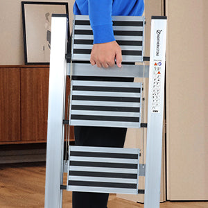 Thin & Compact DesignDesigned to be the perfect step ladder for assisting with projects around the house or merely reaching high shelves in your kitchen pantry, closet, or garage. It allows you to move the ladder with ease from project to project. Once you're finished, the ladder easily folds up and stores away.