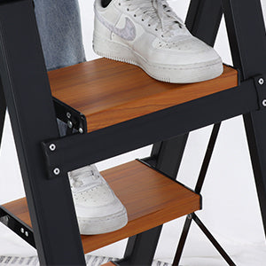 Anti-Slip and Wide Top StepFeatures tread on each step, so you're able to climb up the ladder with confidence. The standing platform features additional tread, along with a wide surface area, giving you a safer and stable experience than conventional ladders. Pedal size: 28x18cm.