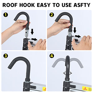 Trust in the Telescopic Ladder with Hooks for All your Climbing NeedsSafety is further enhanced with the inclusion of 2 hooks for secure fixing, offering increased stability when working on the attic, loft, roof, RV, tree, and more. The hooks can be adjusted to rotate 360° or be fixed to accommodate various working requirements, providing flexibility and peace of mind.